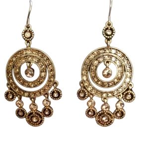 Gold plated 2" drop chandelier earrings with rhinestones